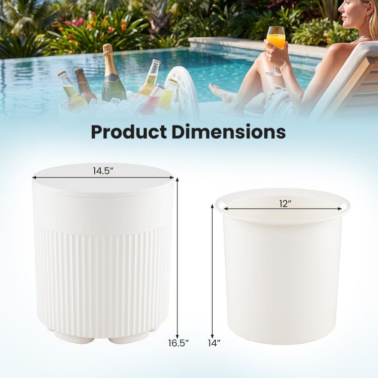 3-in-1 Outdoor Cooler Side Table with Fluted Design for Deck