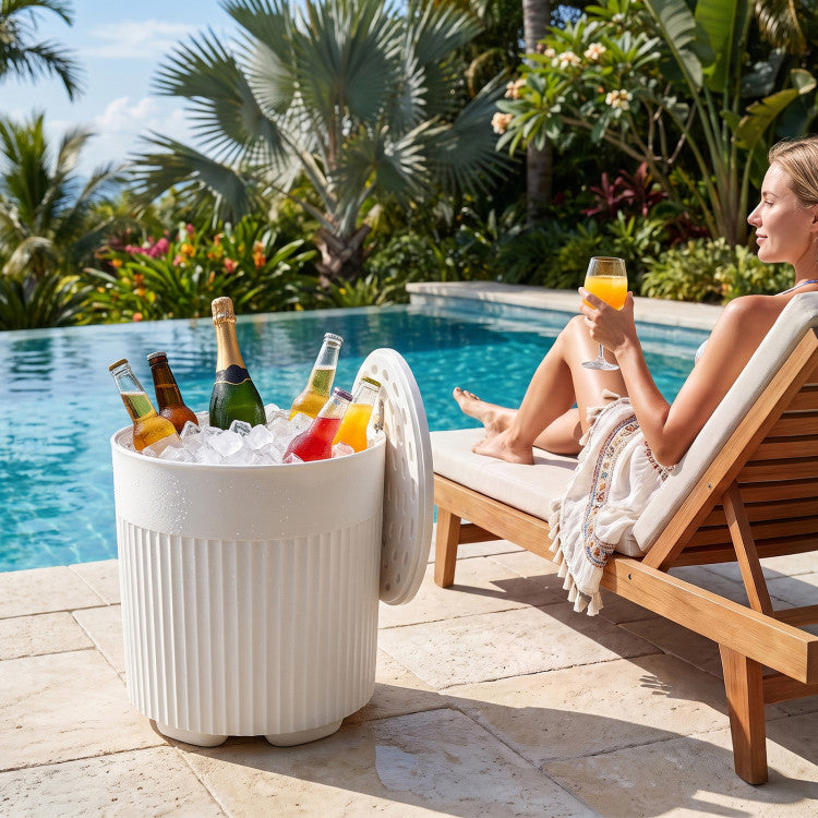 3-in-1 Outdoor Cooler Side Table with Fluted Design for Deck