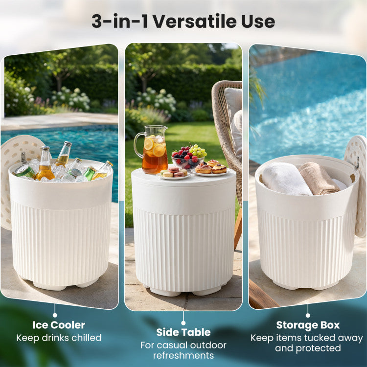 3-in-1 Outdoor Cooler Side Table with Fluted Design for Deck