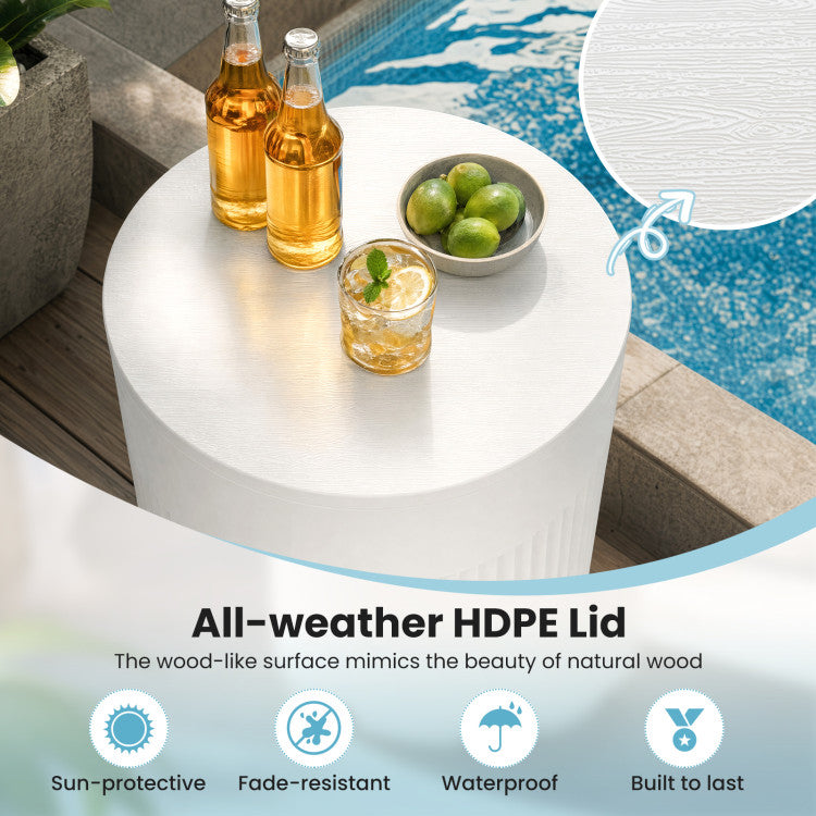 3-in-1 Outdoor Cooler Side Table with Fluted Design for Deck