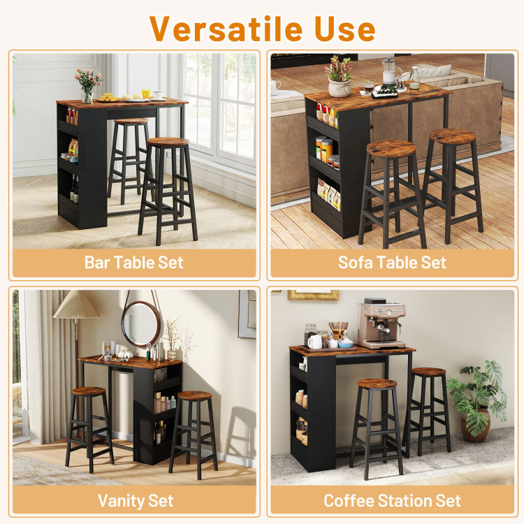 3 Pieces Bar Table Set with Storage