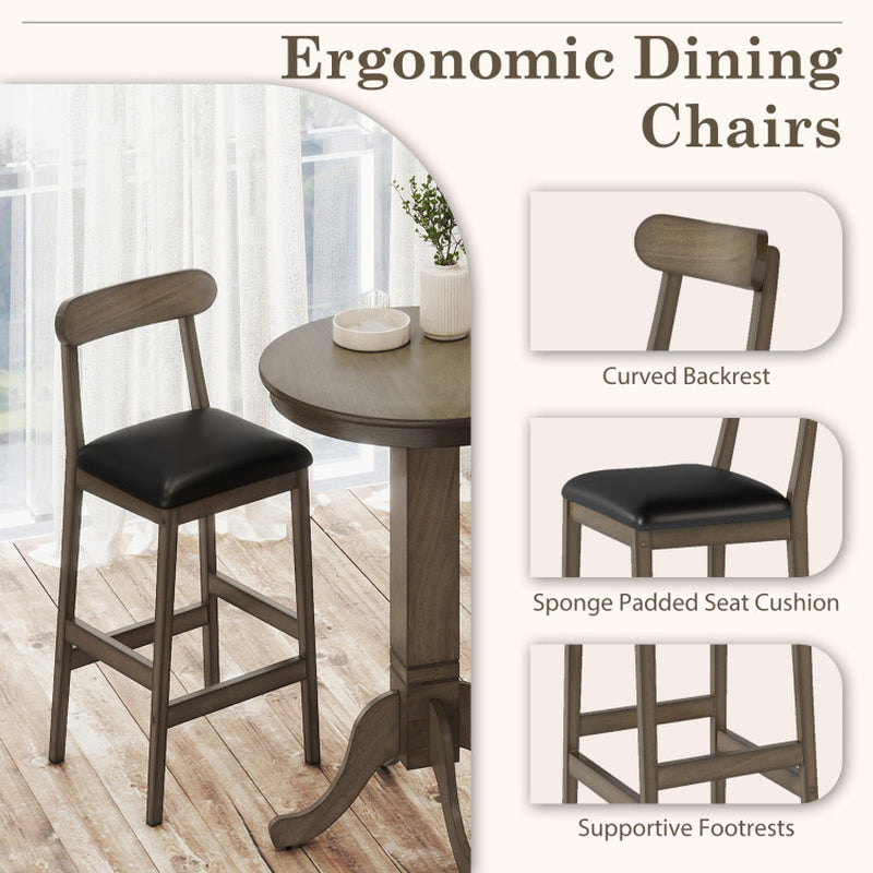 3 Pieces Wood Bar Table Set for 2 round Pub Table with Pedestal Base and 2 Armless Stools