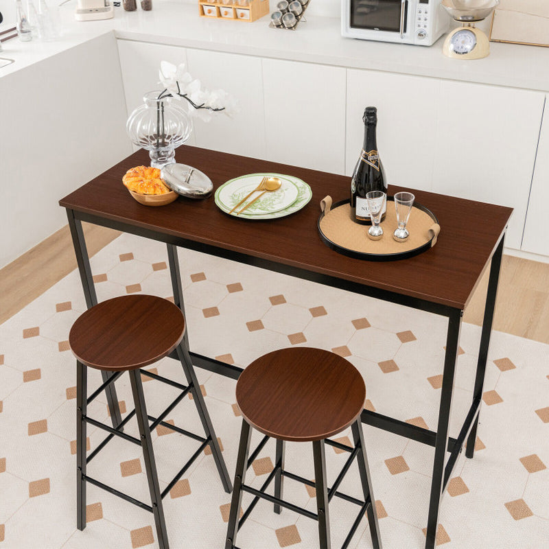 3 Pieces Bar Table Set with Dining Table and 2 round Stools