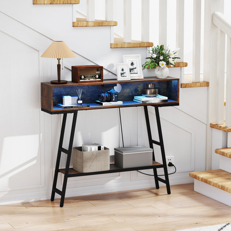 40" Console Table with Charging Station and LED Lights