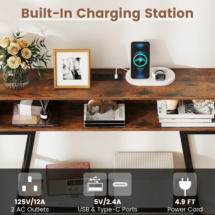 40" Console Table with Charging Station and LED Lights