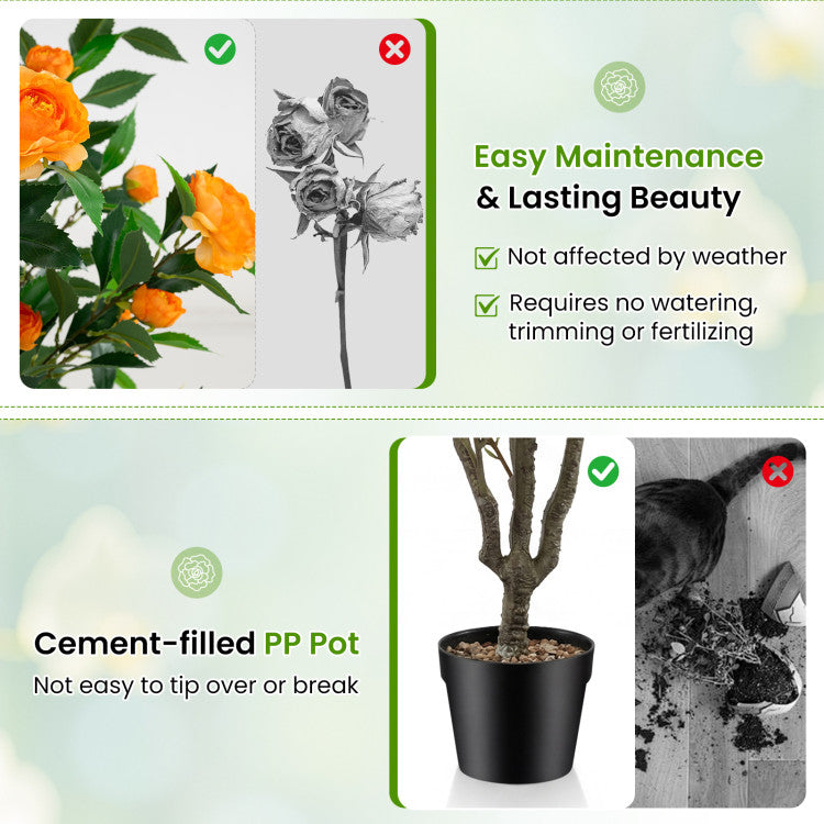 40 Inch Artificial Camellia Tree with 37 Flowers and River Stones in Pot