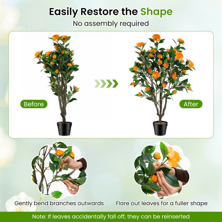40 Inch Artificial Camellia Tree with 37 Flowers and River Stones in Pot