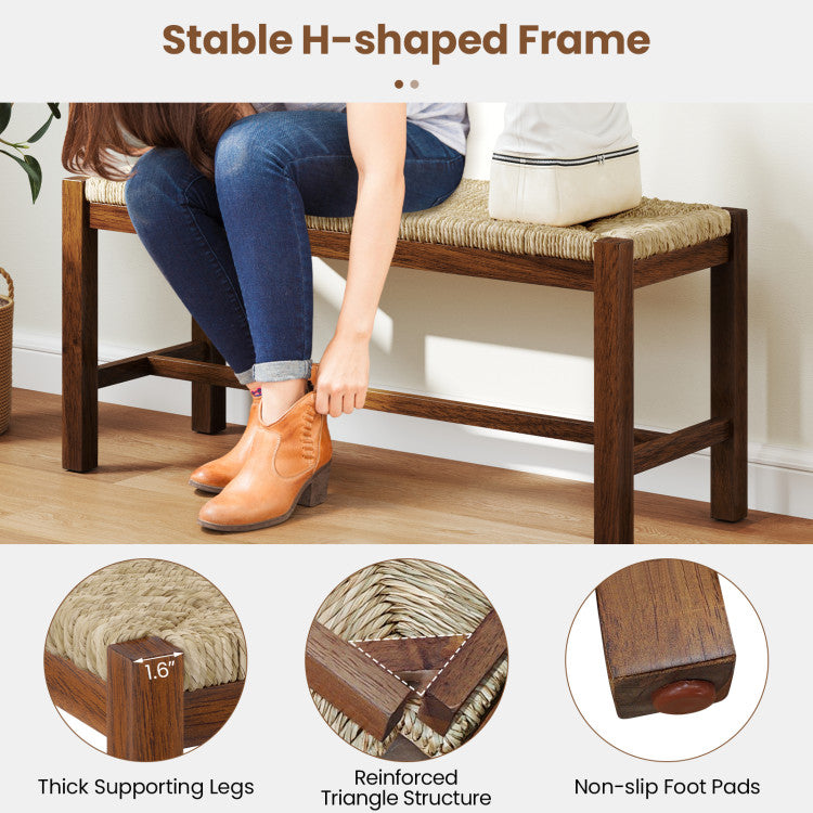 40 Inch Long Wood Bench with Solid Rubber Wood Frame