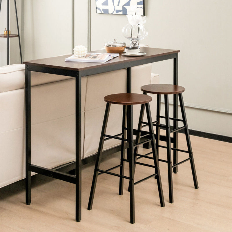 3 Pieces Bar Table Set with Dining Table and 2 round Stools