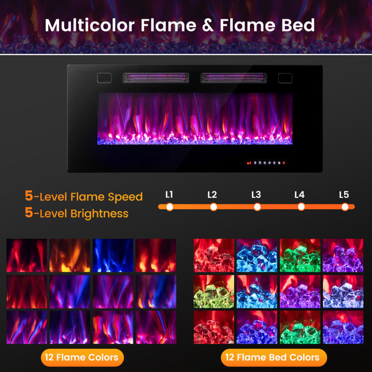42/50/60/72 Inch Ultra-Thin Electric Fireplace with Decorative Crystals