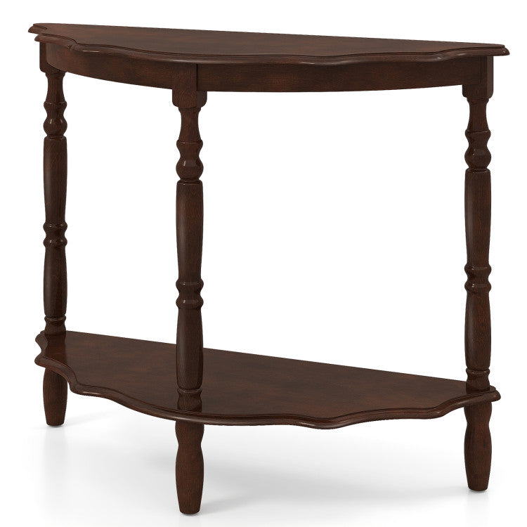 42 Inch Half Moon Console Table with Shelf and Rubber Wood Legs