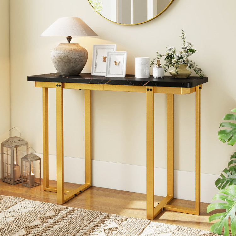 42 Inches Modern Faux Marble Entryway Table with Geometric Metal Frame