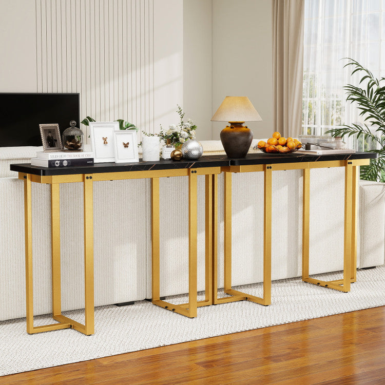 42 Inches Modern Faux Marble Entryway Table with Geometric Metal Frame