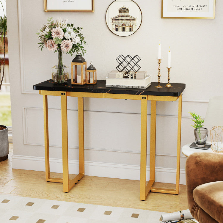 42 Inches Modern Faux Marble Entryway Table with Geometric Metal Frame