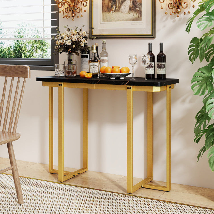42 Inches Modern Faux Marble Entryway Table with Geometric Metal Frame