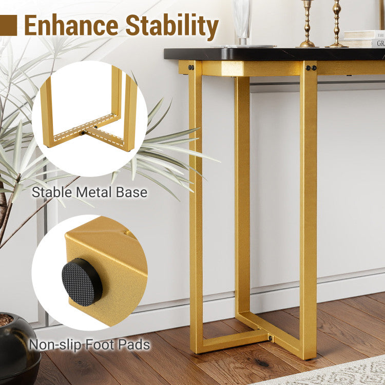 42 Inches Modern Faux Marble Entryway Table with Geometric Metal Frame