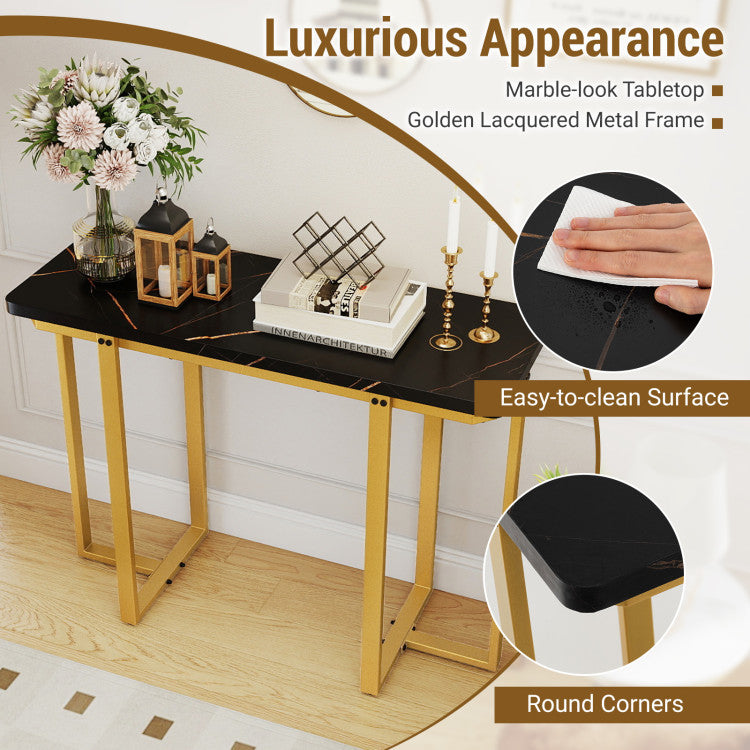 42 Inches Modern Faux Marble Entryway Table with Geometric Metal Frame