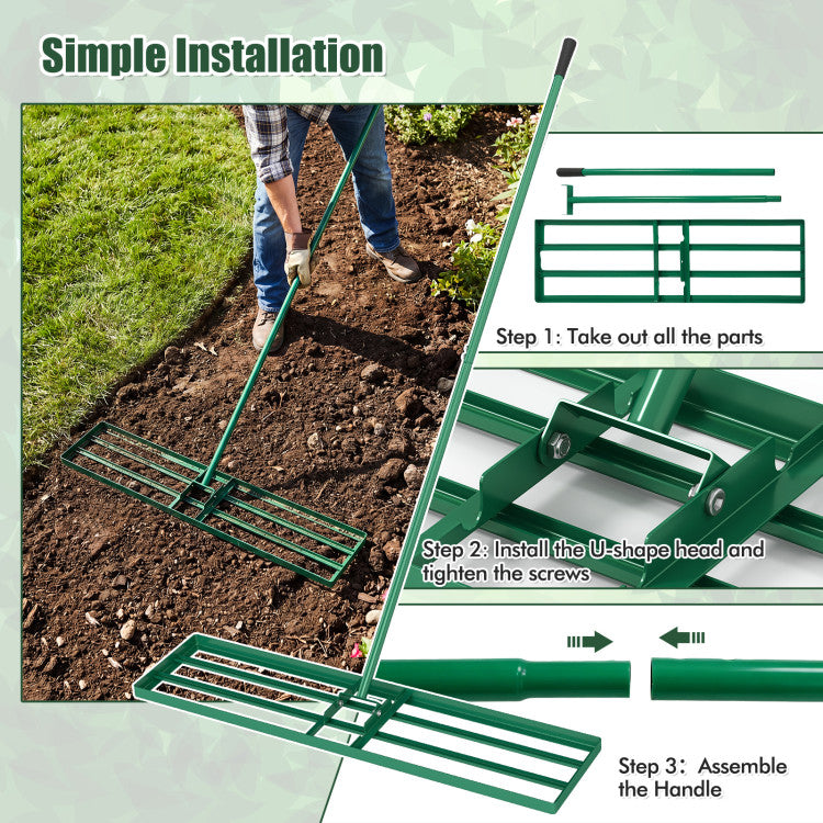 42 x 10 Inch Lawn Leveling Rake with Ergonomic Handle