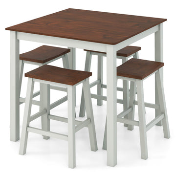 5 Piece Dining Table Set with 4 Saddle Stools for Kitchen Dining Room Apartment