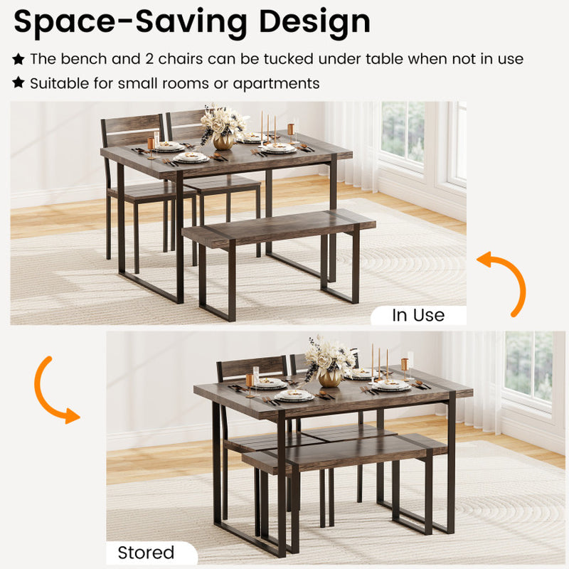 4-Piece Dining Table Set for 4 with 1 Bench and 2 Chairs