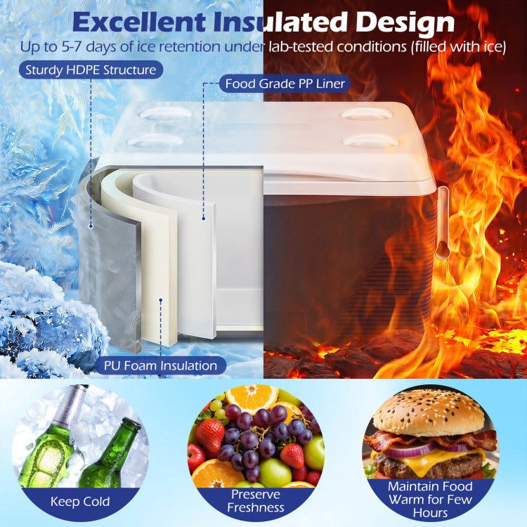 43.3 Quart Portable Hard Coolerwith Handles and 4 Cup Holders