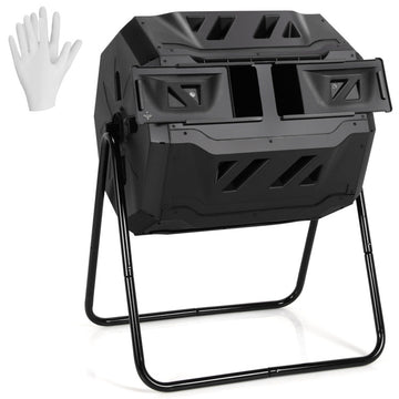 43 Gallon Rotating Compost Bin Barrel with Dual Chamber and Sliding Doors