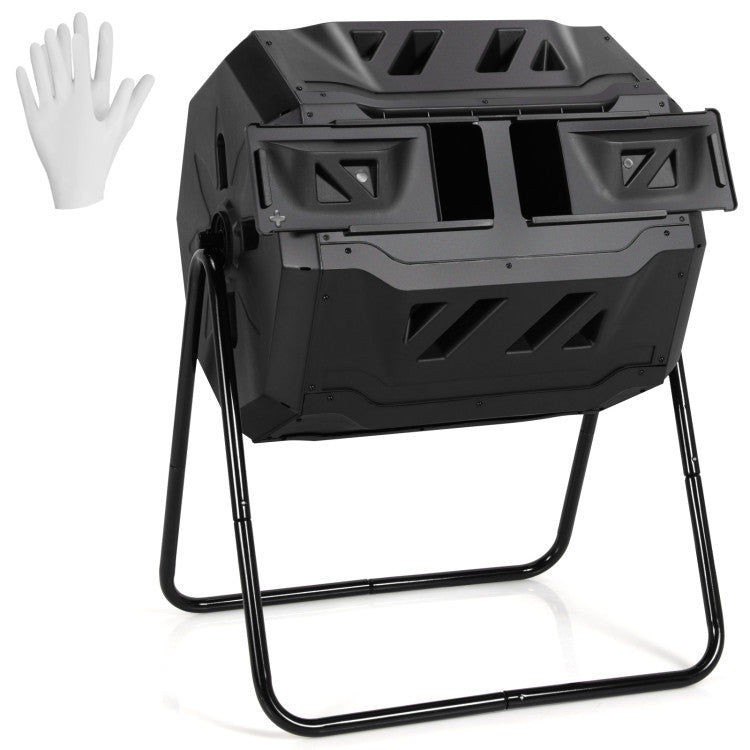 43 Gallon Rotating Compost Bin Barrel with Dual Chamber and Sliding Doors