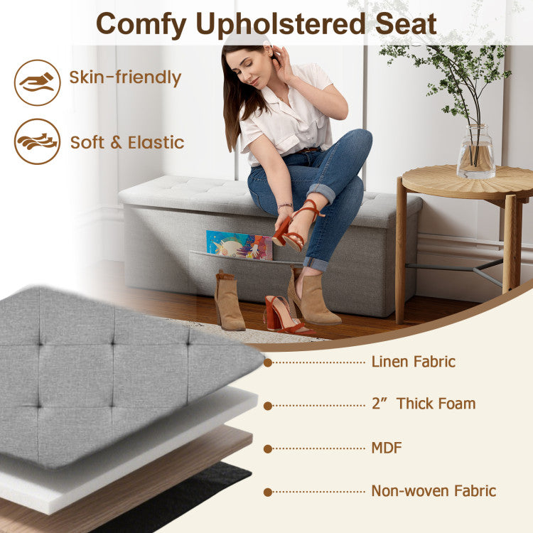 43 Inches Folding Storage Ottoman Bench Linen End of Bed Bench with Padded Seat