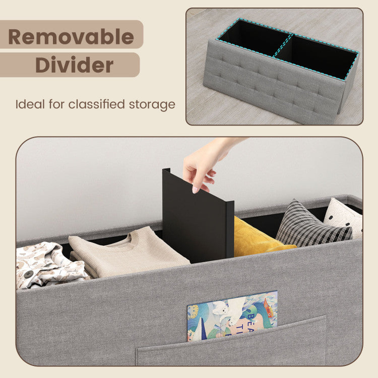 43 Inches Folding Storage Ottoman Bench Linen End of Bed Bench with Padded Seat