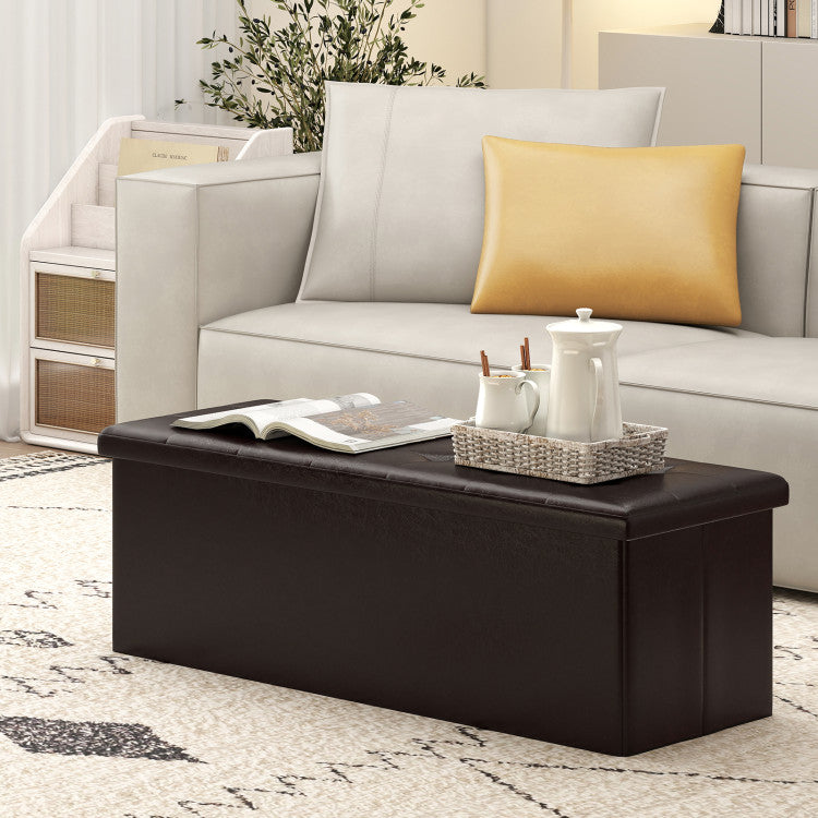 43 Inches Folding Storage Ottoman Bench Foot Rest Stool End of Bed Bench