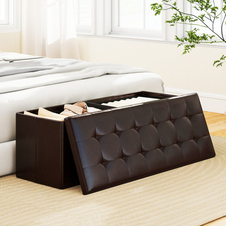 43 Inches Folding Storage Ottoman Bench Foot Rest Stool End of Bed Bench