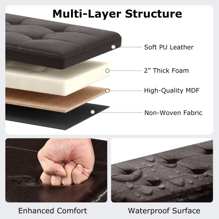 43 Inches Folding Storage Ottoman Bench Foot Rest Stool End of Bed Bench