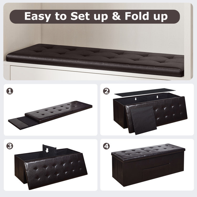 43 Inches Folding Storage Ottoman Bench Foot Rest Stool End of Bed Bench