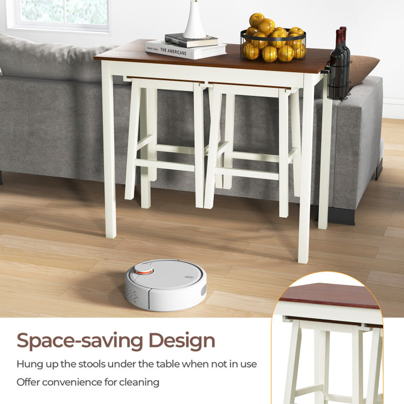 3-Piece Bar Table Set with 2 Wine Holders and Wooden Legs