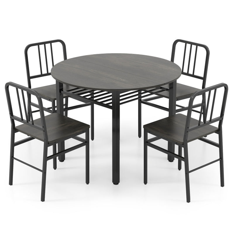 5-Piece round Dining Table Set with Storage Shelf for Dining Room