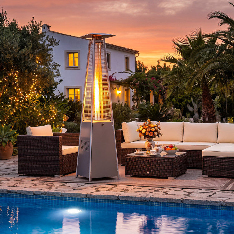 45000 BTU Pyramid Patio Heater with Zippered Cover Triple Safety Protection and wheels