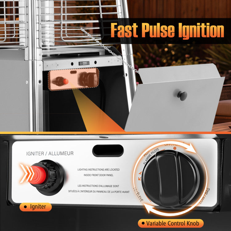 45000 BTU Pyramid Patio Heater with Zippered Cover Triple Safety Protection and wheels