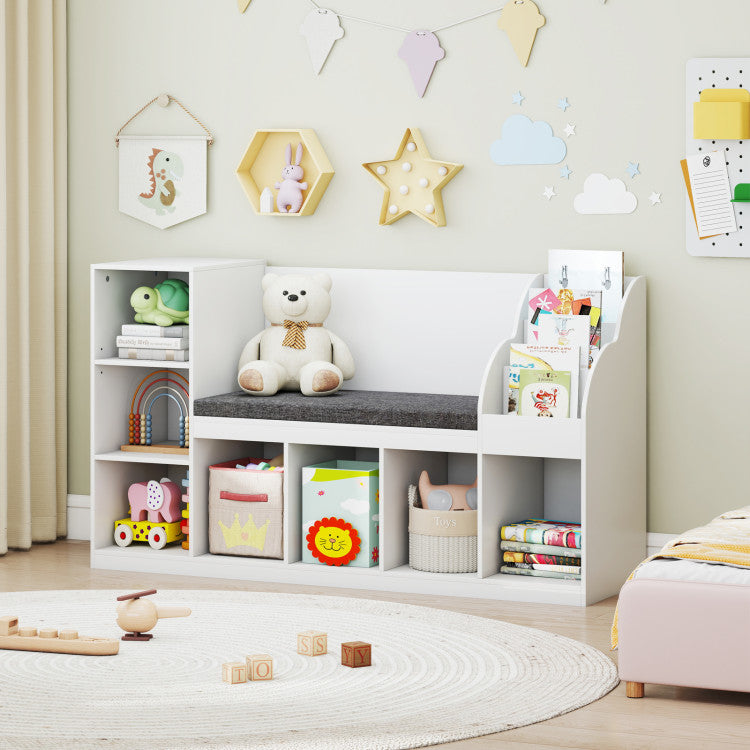 Kids Bookcase with Reading Nook 3-in-1 Standing Toy Organizer