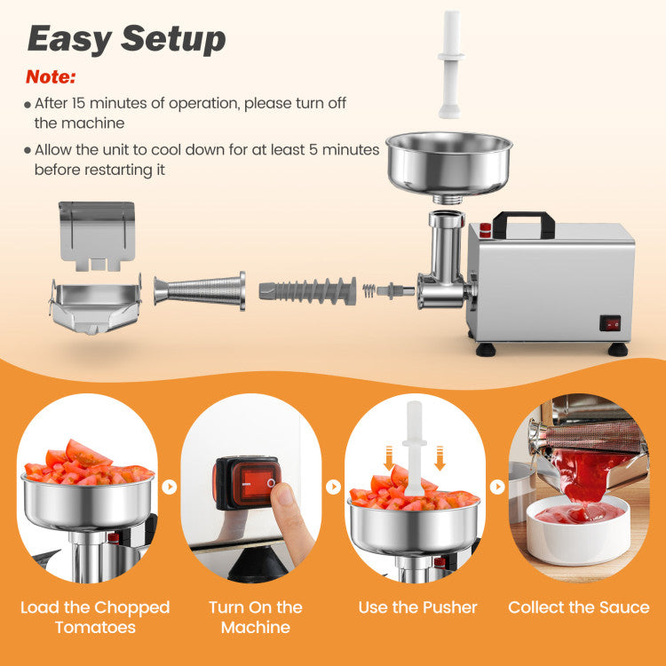 450W Electric Tomato Strainer Commercial Grade Food Mill Stainless Steel Sauce Maker