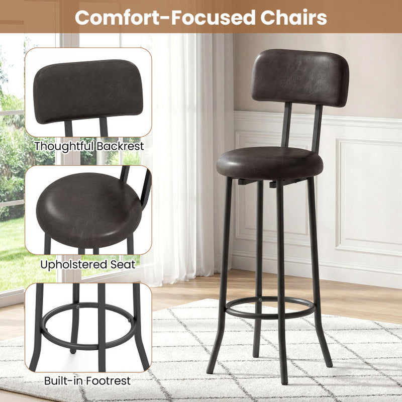 3-Piece Industrial Bar Table Set with 2 Upholstered Stools and Footrests for Dining Room