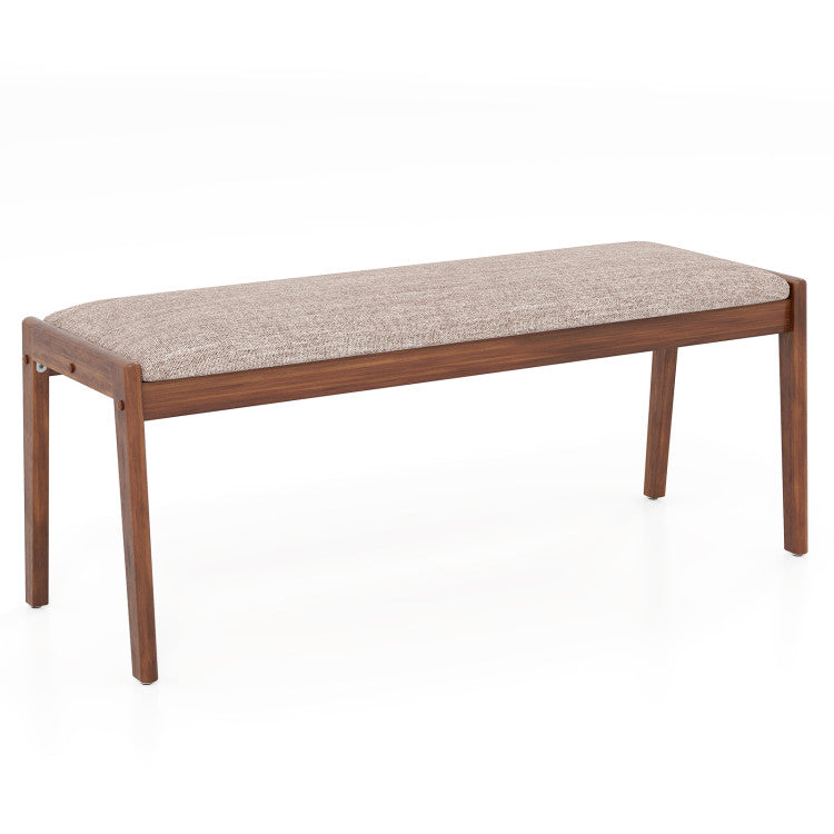45 Inch Farmhouse Backless Bench with Rubber Wood Legs and Fabric Padded Seat