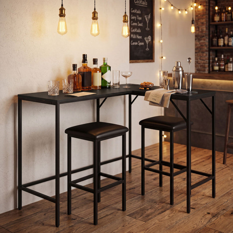 3-Piece Convertible L-Shaped Kitchen Table Chair Set with 2 AC Outlets USB Port and Type-C Port