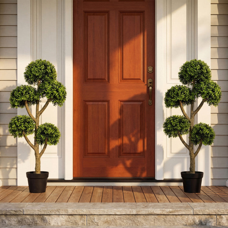 46-Inch Artificial Boxwood Topiary Tree Fake Potted Boxwood Tree with 5 Ball-Shaped Topiaries