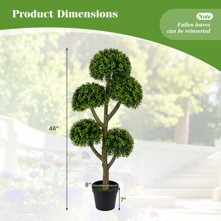 46-Inch Artificial Boxwood Topiary Tree Fake Potted Boxwood Tree with 5 Ball-Shaped Topiaries