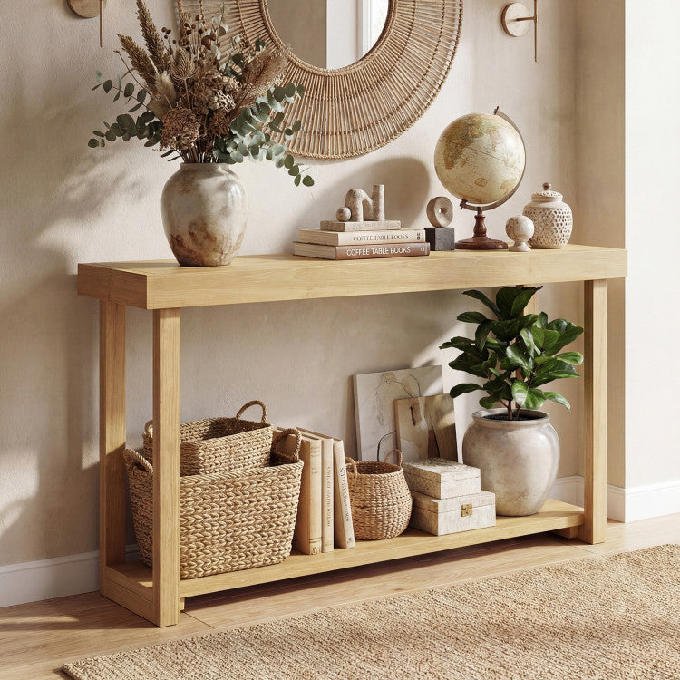 46 Inch Solid Wood Console Table 2-Tier Narrow Farmhouse Sofa Table