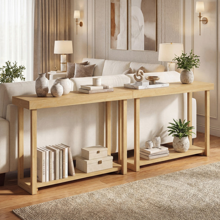 46 Inch Solid Wood Console Table 2-Tier Narrow Farmhouse Sofa Table