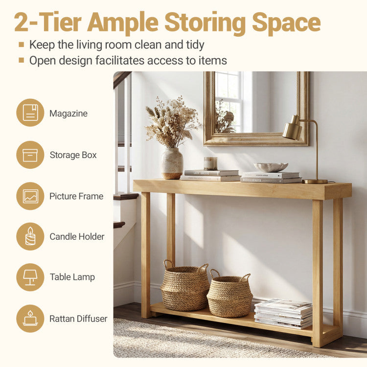 46 Inch Solid Wood Console Table 2-Tier Narrow Farmhouse Sofa Table