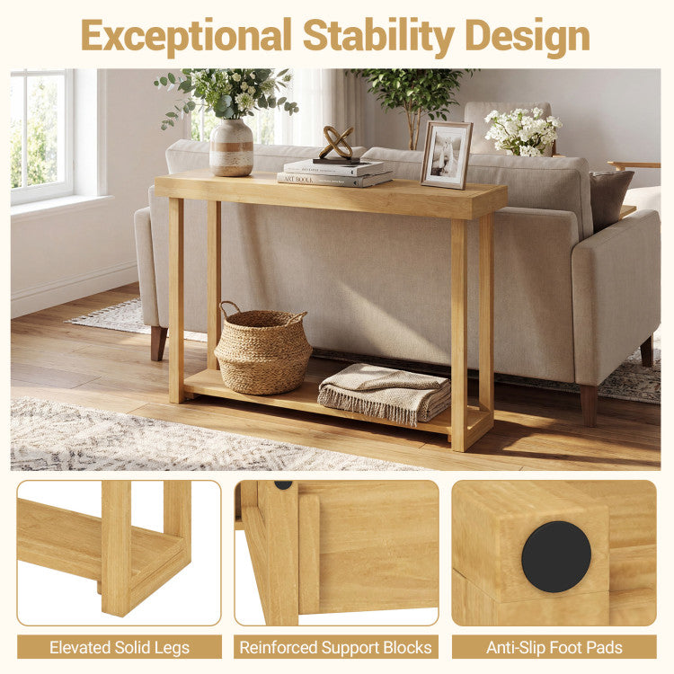 46 Inch Solid Wood Console Table 2-Tier Narrow Farmhouse Sofa Table