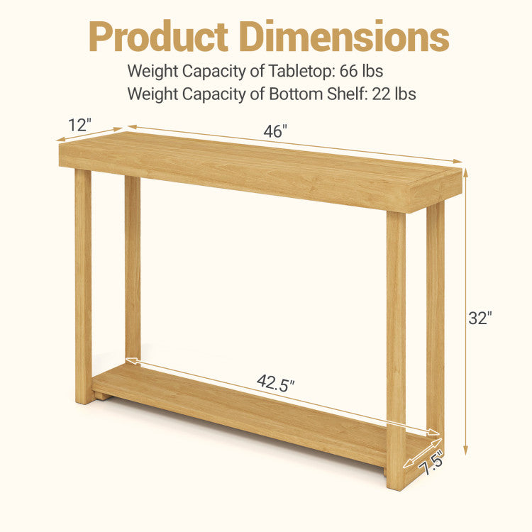 46 Inch Solid Wood Console Table 2-Tier Narrow Farmhouse Sofa Table