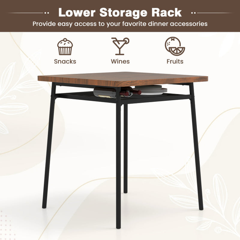 3 Pieces Dining Table Set for 2 Wood Square Table with Metal Frame